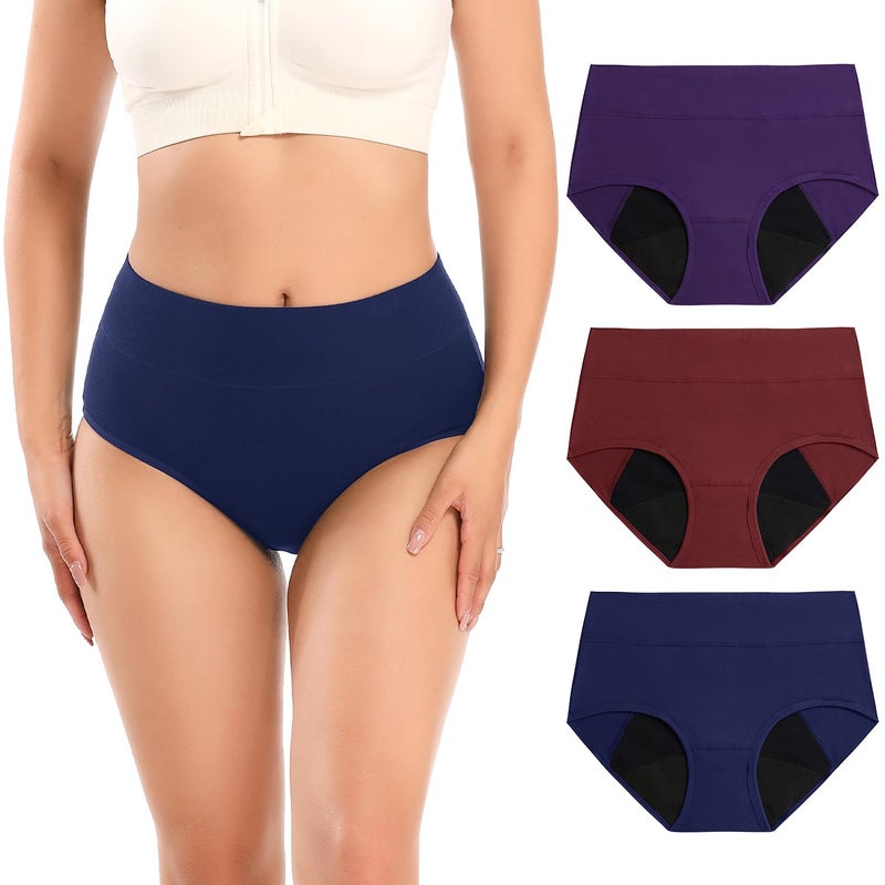 Molasus Incontinence Underwear for Women High Absorbency Period Leakproof Cotton Underwear Heavy Flow Menstrual Protective Panties Bladder Control Briefs 3 PackMulticolorLarge